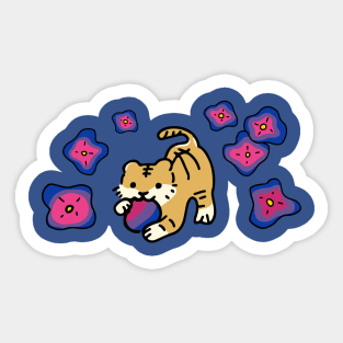 Tiger Pride Flag (Bisexual) with Cute Bisexual Flag Blossoms Sticker